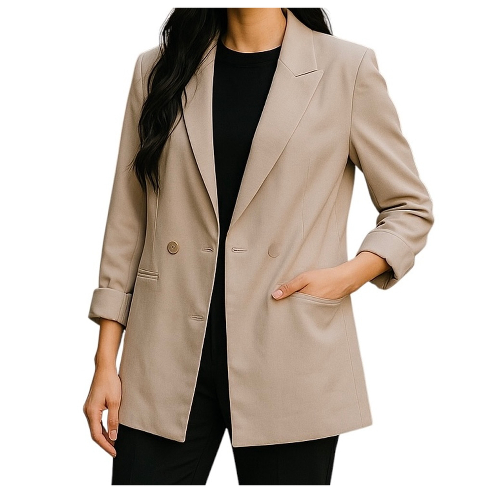 H&M Tan Double Breast Blazer Jacket Coat Long Sleeve Size XS